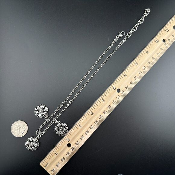 BRIGHTON Three Flowers Snowflakes Silver-tone Cable Chain Necklace 17" - Picture 7 of 9